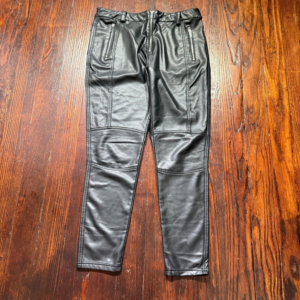 Topshop Pants Womens 12 Black Faux Leather Zip Stretch Moto Biker Goth Punk